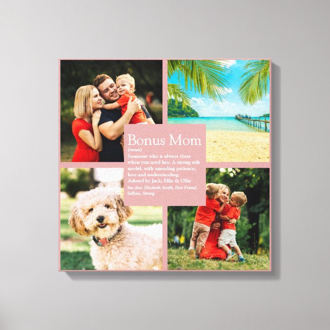 Bonus Mom Definition 4 Photo Collage Blush Pink Canvas Print (Front)