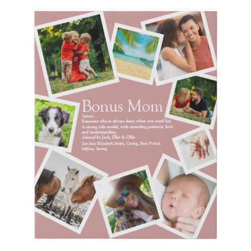 Bonus Mom Definition 9 Photo Blush Pink Faux Canvas Print