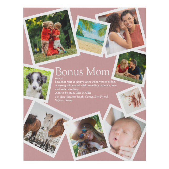 Bonus Mom Definition 9 Photo Blush Pink Faux Canvas Print (Front)