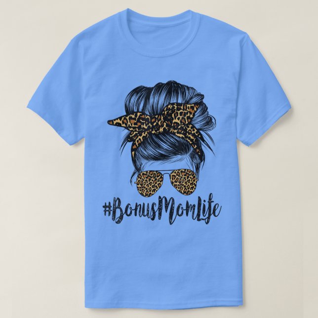 Bonus Mom Life Hair Bandana Glasses Leopard Mother T-Shirt (Design Front)