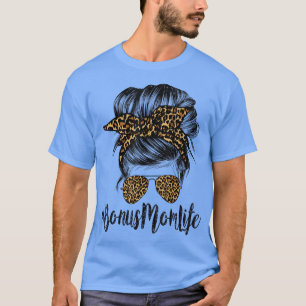 Bonus Mom Life Hair Bandana Glasses Leopard Mother T-Shirt