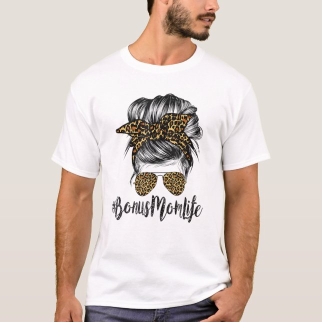 Bonus Mom Life Hair Bandana Glasses Leopard Mother T-Shirt (Front)