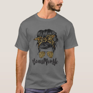 Bonus Mom Life Hair Bandana Glasses Leopard Mother T-Shirt