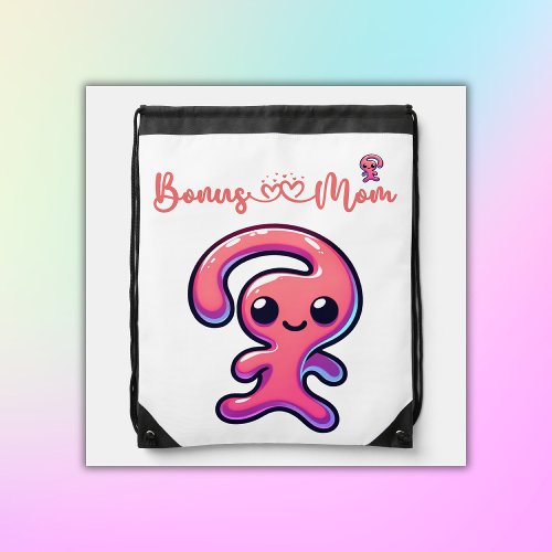 Bonus Mom _ Modern in Pink  White  Drawstring Bag