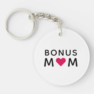 Bonus Mom   Modern Pink Heart Mother's Day Keychain
