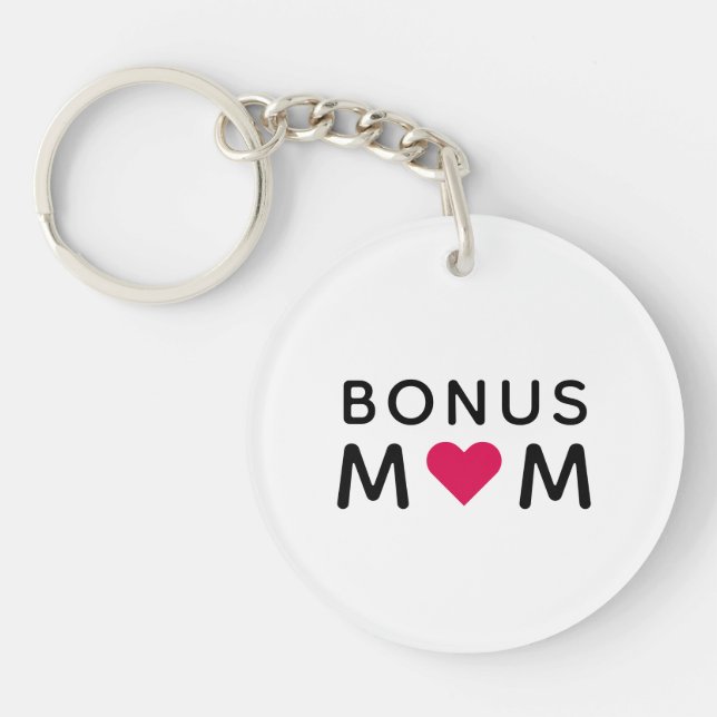 Bonus Mom | Modern Pink Heart Mother's Day Keychain (Front)