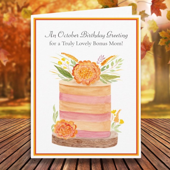 Bonus Mom October Birthday with Marigolds on Cake Card (Creator Uploaded)