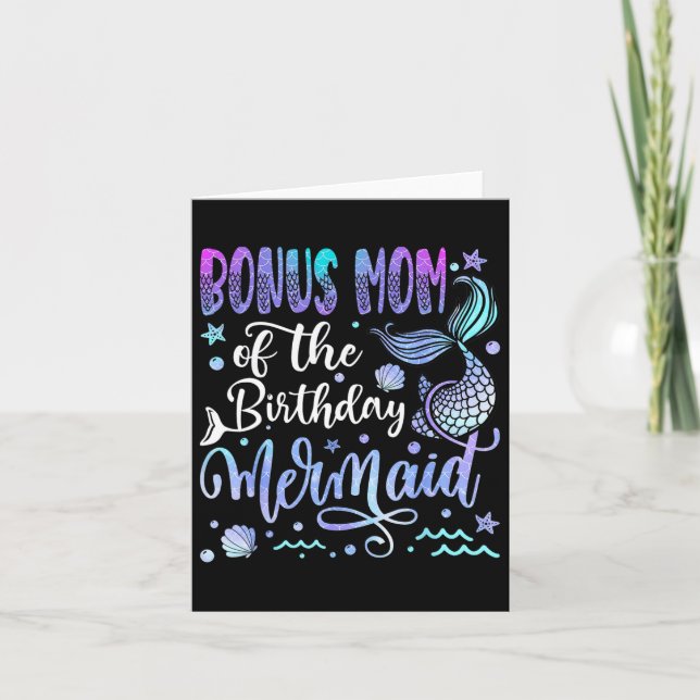 Bonus Mom Of The Birthday Mermaid Bday Girl Party  Card (Front)