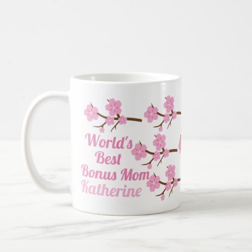 Bonus Mom Pretty Pink Floral Custom Photo Stepmom Coffee Mug