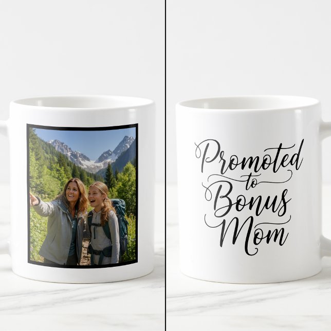 Bonus Mom Promoted Elegant Cursive Custom 1 Photo Coffee Mug (Creator Uploaded)