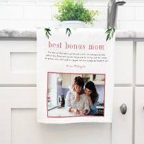 "Bonus Mom" Step Mom | Floral Photo Tea Towel