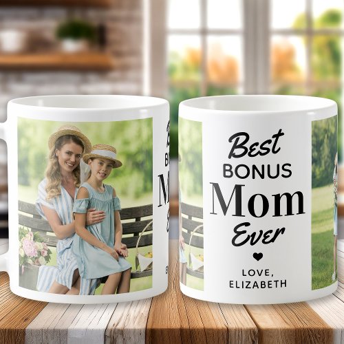BONUS MOM Step Mom Mothers Day Custom 2 Photo Coffee Mug