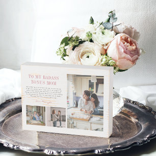 "Bonus Mom" Step Mom   Three Photo Wooden Box Sign