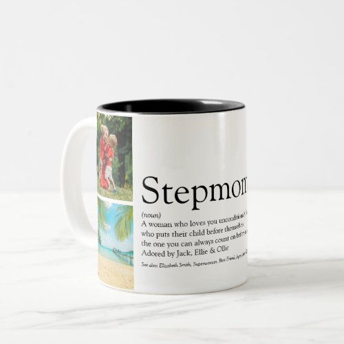 Bonus Mom Stepmom Definition Fun 4 Photo Collage Two_Tone Coffee Mug