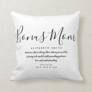 Bonus Mom Stepmom Quote Black and White Throw Pill Pillow