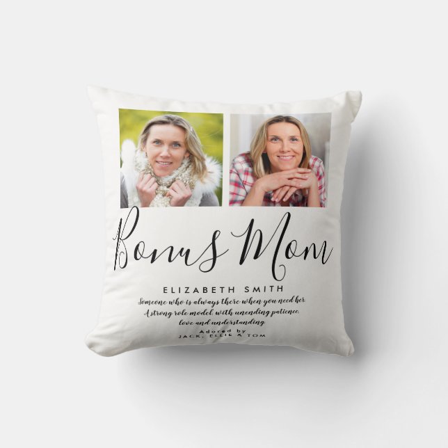 Bonus Mom Stepmom Script Quote 2 Photo Throw Pillo Throw Pillow (Front)