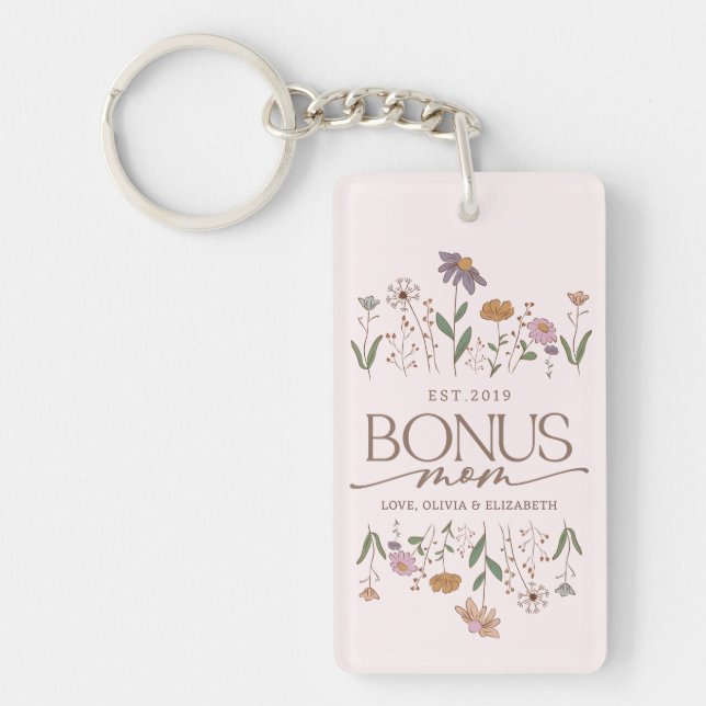 Bonus Mom Year Established Typography Photo Keychain (Front)