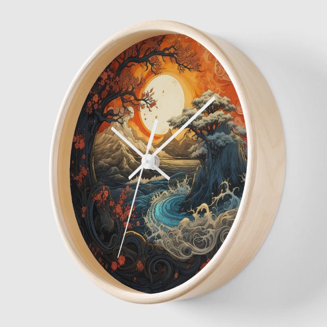 Bonzai Tree Wave Yin Yang Martial Arts Wall Clock (Angle)
