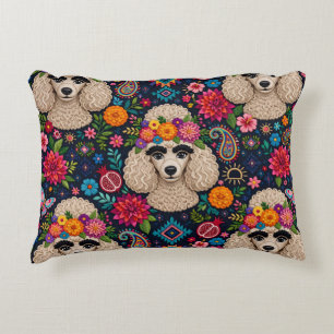 Boo22 Artist Poodle Boho Floral – Colorful Poodle Accent Pillow