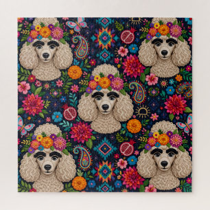 Boo22 Artist Poodle Boho Floral – Colorful Poodle Jigsaw Puzzle