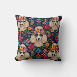 Boo22 Artist Poodle Boho Floral – Colorful Poodle Throw Pillow