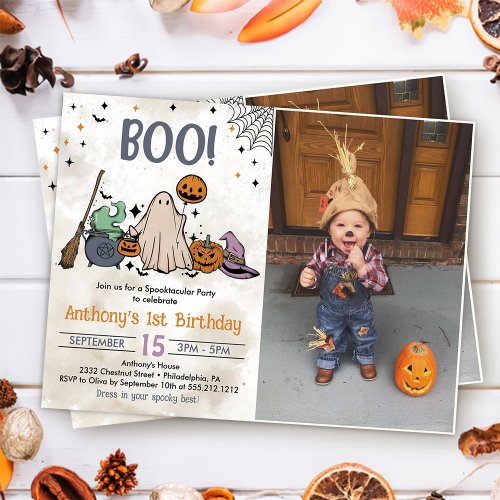 Boo 1st Birthday Party Halloween Photo Invitation