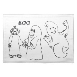 BOO 3 cute ghost trick or treaters Cloth Placemat