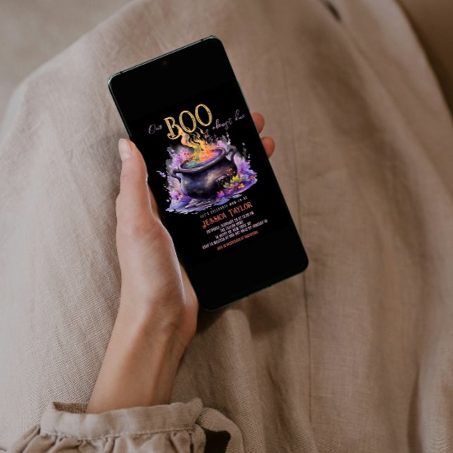 Boo Almost Due Black Pink Cauldron Baby Shower  Invitation (Creator Uploaded)