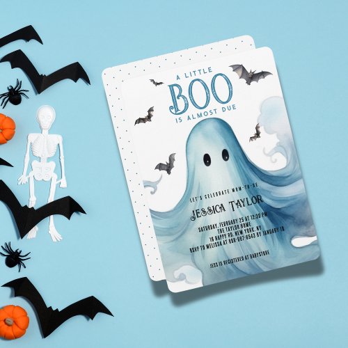 Boo Almost Due Blue Ghost Boy Baby Shower  Invitation