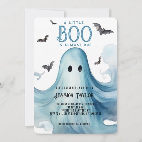 Boo Almost Due Blue Ghost Boy Baby Shower  Invitation