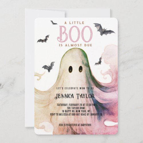 Boo Almost Due Blue Ghost Girl Baby Shower  Invitation