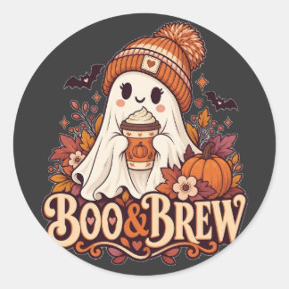 Boo and Brew Ghost Halloween Classic Round Sticker