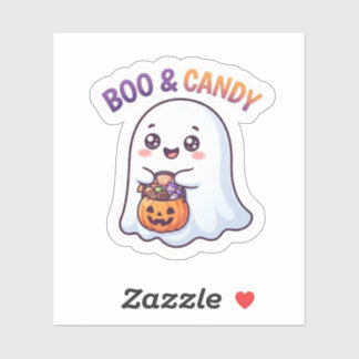 Boo and Candy Halloween Ghost Sticker