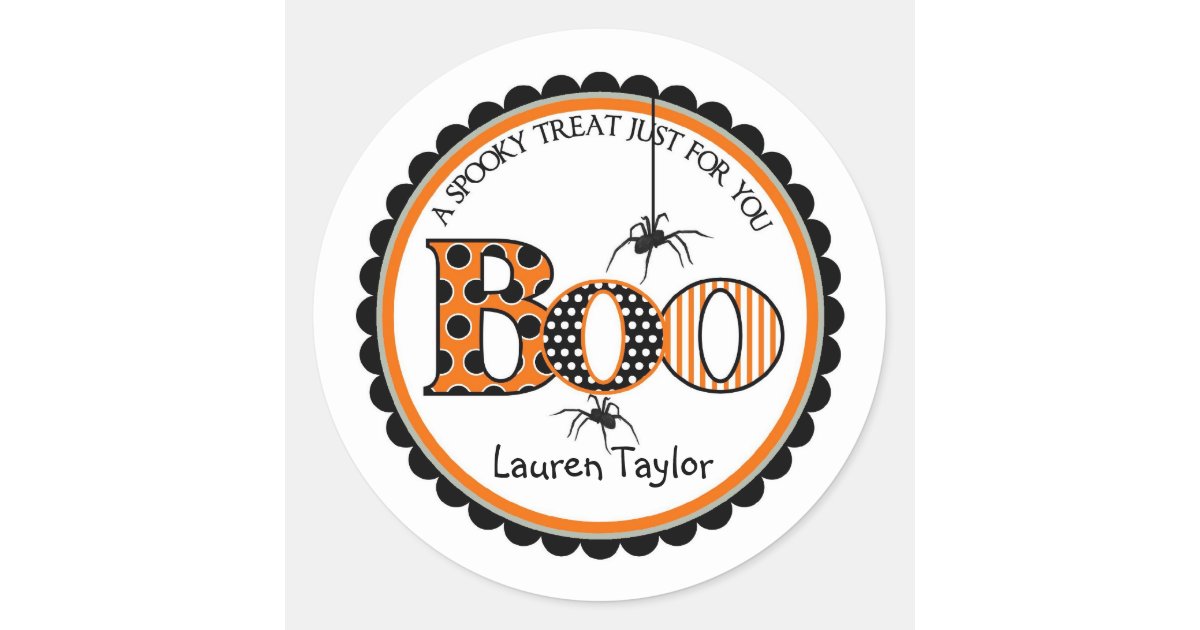 BOO and Spiders Halloween Treat Stickers | Zazzle