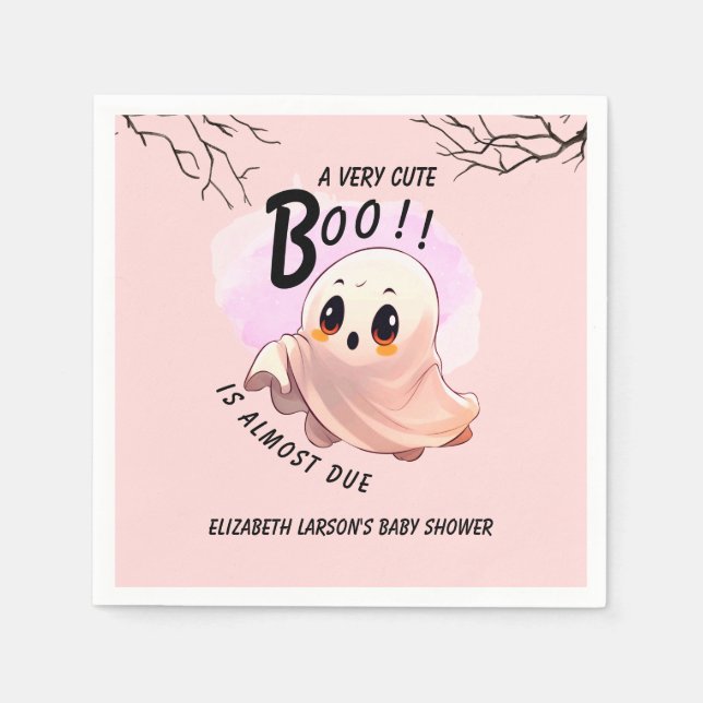 Boo Baby Shower Halloween Pink themed Cute Party Napkins (Front)