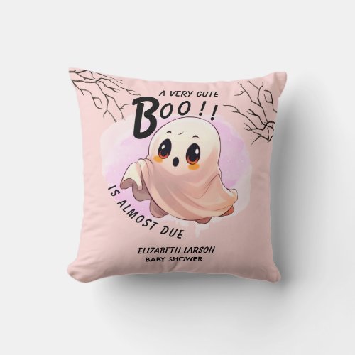 Boo Baby Shower Halloween Pink themed Cute Party Throw Pillow