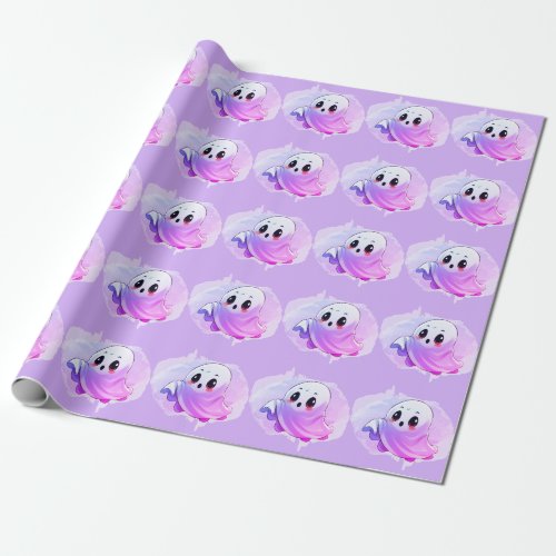 Boo Baby Shower Halloween Purple Themed Cute Party Wrapping Paper