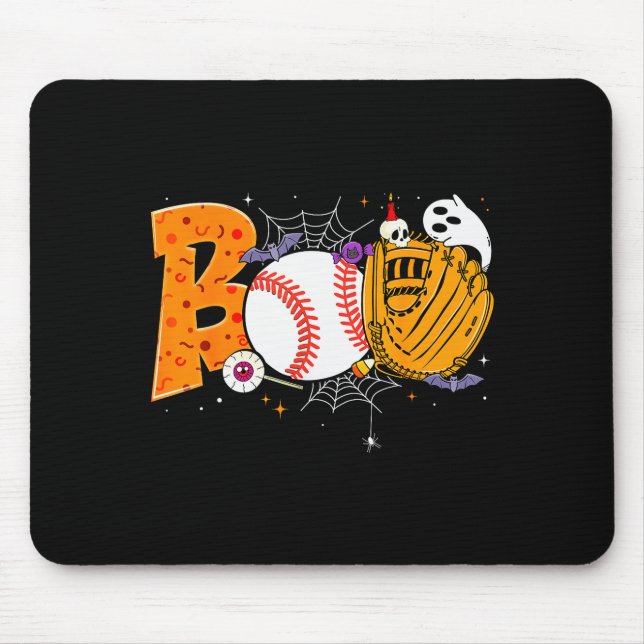 Boo Baseball Player Catcher Tcher Funny Halloween  Mouse Pad (Front)