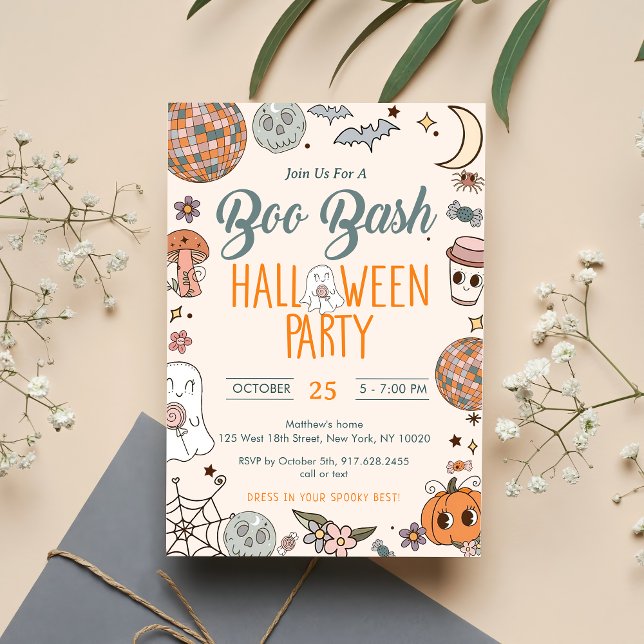 Boo Bash Groovy Cute Ghost Halloween Party Invitation (Creator Uploaded)