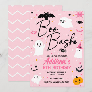 Boo Bash Pink Halloween Ghost Birthday Invitation