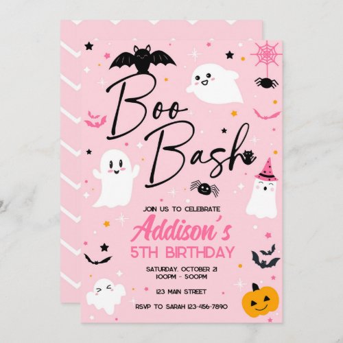Boo Bash Pink Halloween Ghost Birthday Invitation