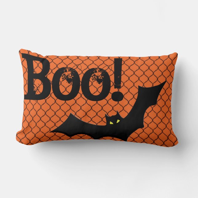 Boo! Bat Halloween Lumbar Pillow (Front)