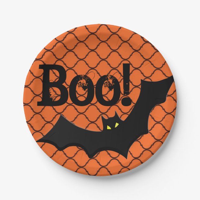Boo! Bat Halloween Party Paper Plates (Front)