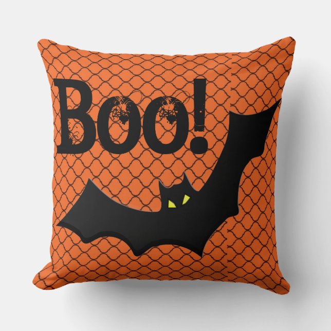 Boo! Bat Silhouette Halloween Throw Pillow (Front)