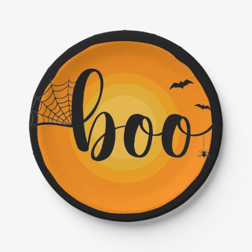 Boo bats spider web typography halloween party paper plates