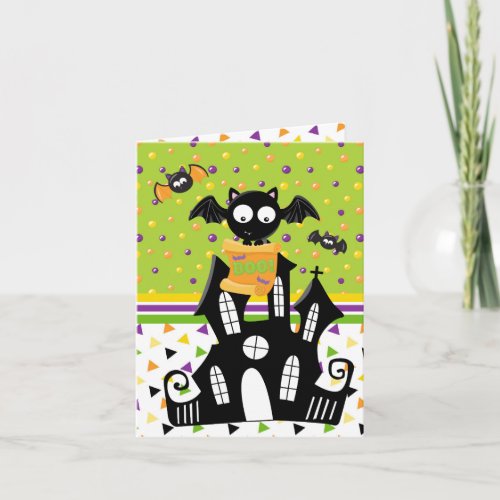 Boo bats spooky witches castle happy halloween note card