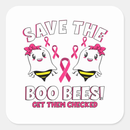 Boo Bees Breast Cancer Awareness Pink Ribbon Square Sticker