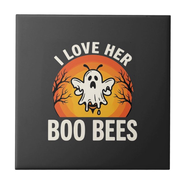 Boo Bees Halloween Ghost Bee Funny Design_1 Ceramic Tile (Front)