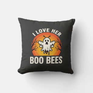 Boo Bees Halloween Ghost Bee Funny Design_1 Throw Pillow