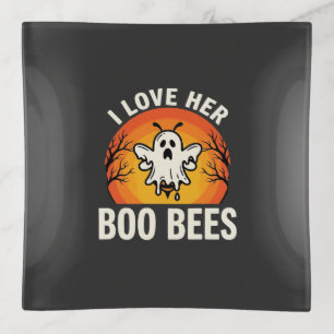 Boo Bees Halloween Ghost Bee Funny Design_1 Trinket Tray